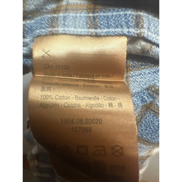 Scotch & Soda Mens Large Blue & Brown Plaid Button-Down Shirt 100% Cotton Long S - Picture 5 of 7